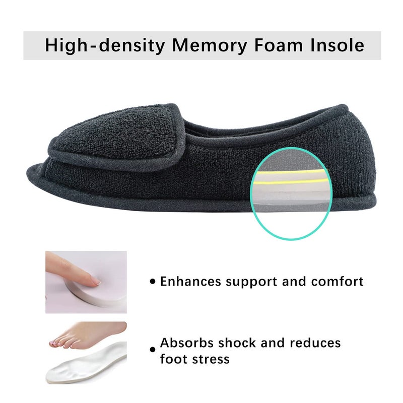 Git-up Women Diabetic Slippers/W Arthritis Edema Adjustable Closure Memory Foam House Shoes Open Toe 7#,Black.. - Image 5